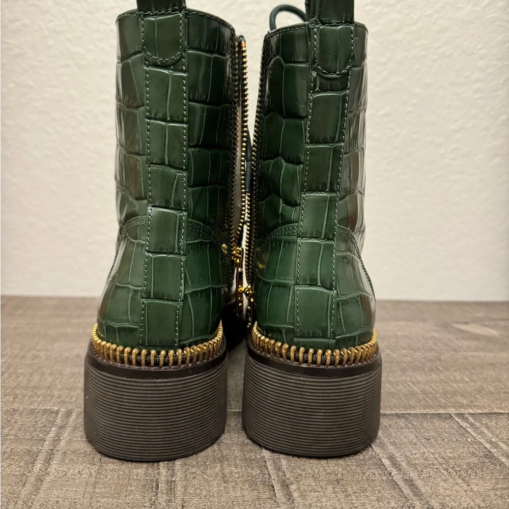 Michael Kors Croc Embossed Leather Combat Boots, NWT - Picture 4 of 5